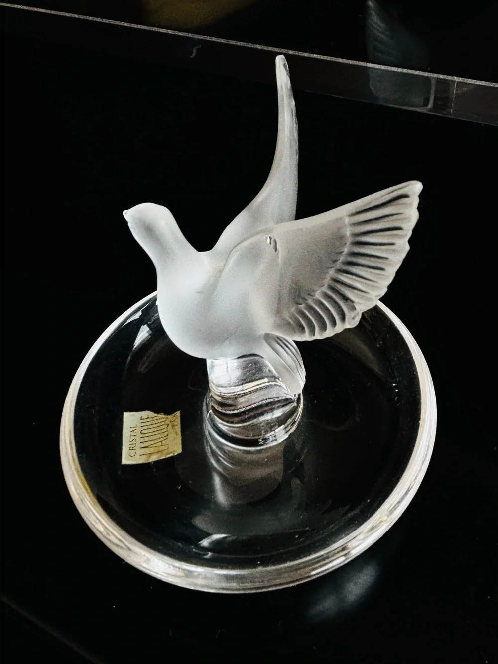 Signed Lalique Frosted White Dove Vanity Tray